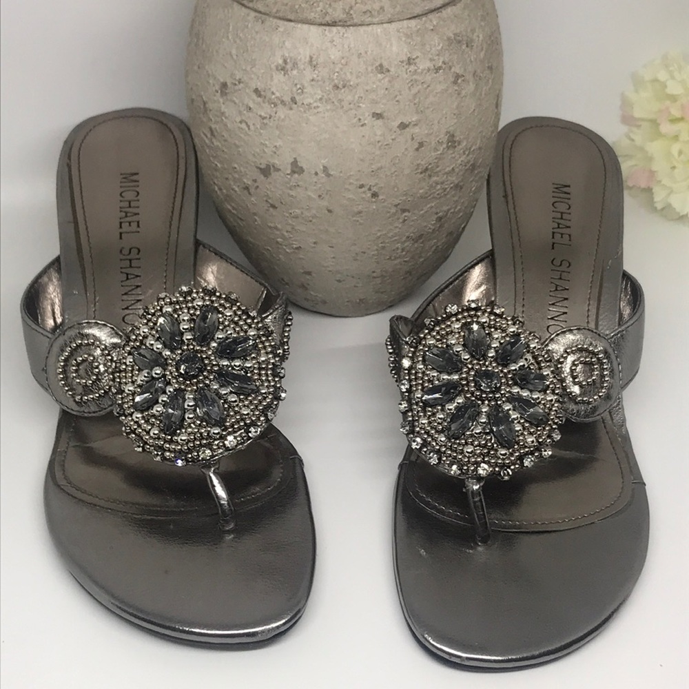 Michael Shannon Low wedge Jeweled Thong Sandal